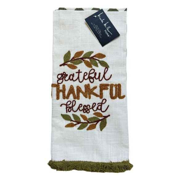 Nicole Miller Home Tankful Grateful Blessed Set Plaid Dishtowels 100% Cotton NWT - Picture 2 of 6